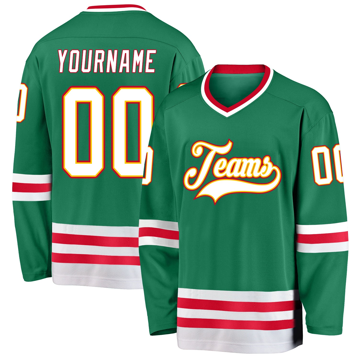 Custom Kelly Green White-Red Hockey Jersey Men's Size:L