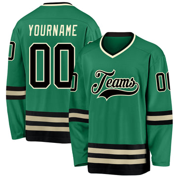 Custom Kelly Green Black-Cream Hockey Jersey