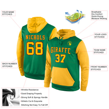 Custom Stitched Kelly Green Gold-Red Sports Pullover Sweatshirt Hoodie
