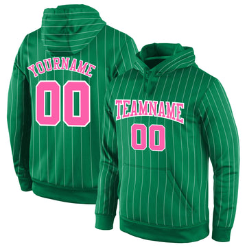 Custom Stitched Kelly Green White Pinstripe Pink-White Sports Pullover Sweatshirt Hoodie