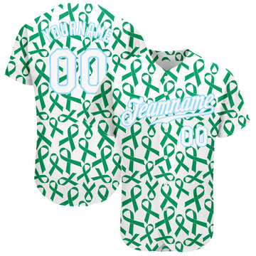 Custom Kelly Green White-Light Blue 3D Pattern Design Breast Cancer Authentic Baseball Jersey