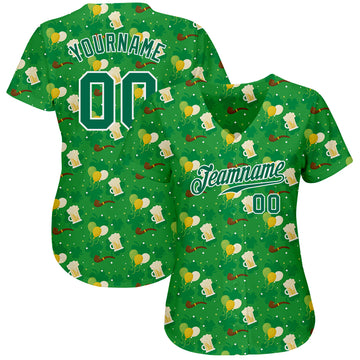 Custom Kelly Green Kelly Green-White 3D Pattern Design Authentic St. Patrick's Day Baseball Jersey