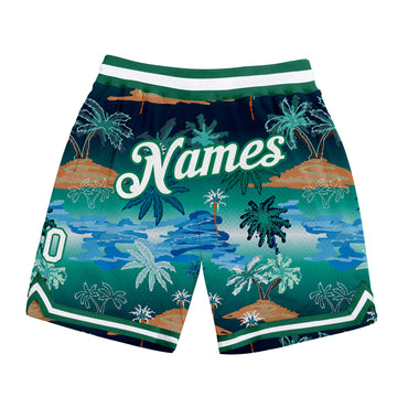 Custom Kelly Green White-Kelly Green 3D Pattern Design Palm Trees Authentic Basketball Shorts