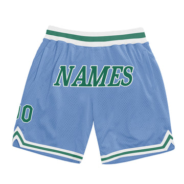 Custom Light Blue Kelly Green-White Authentic Throwback Basketball Shorts