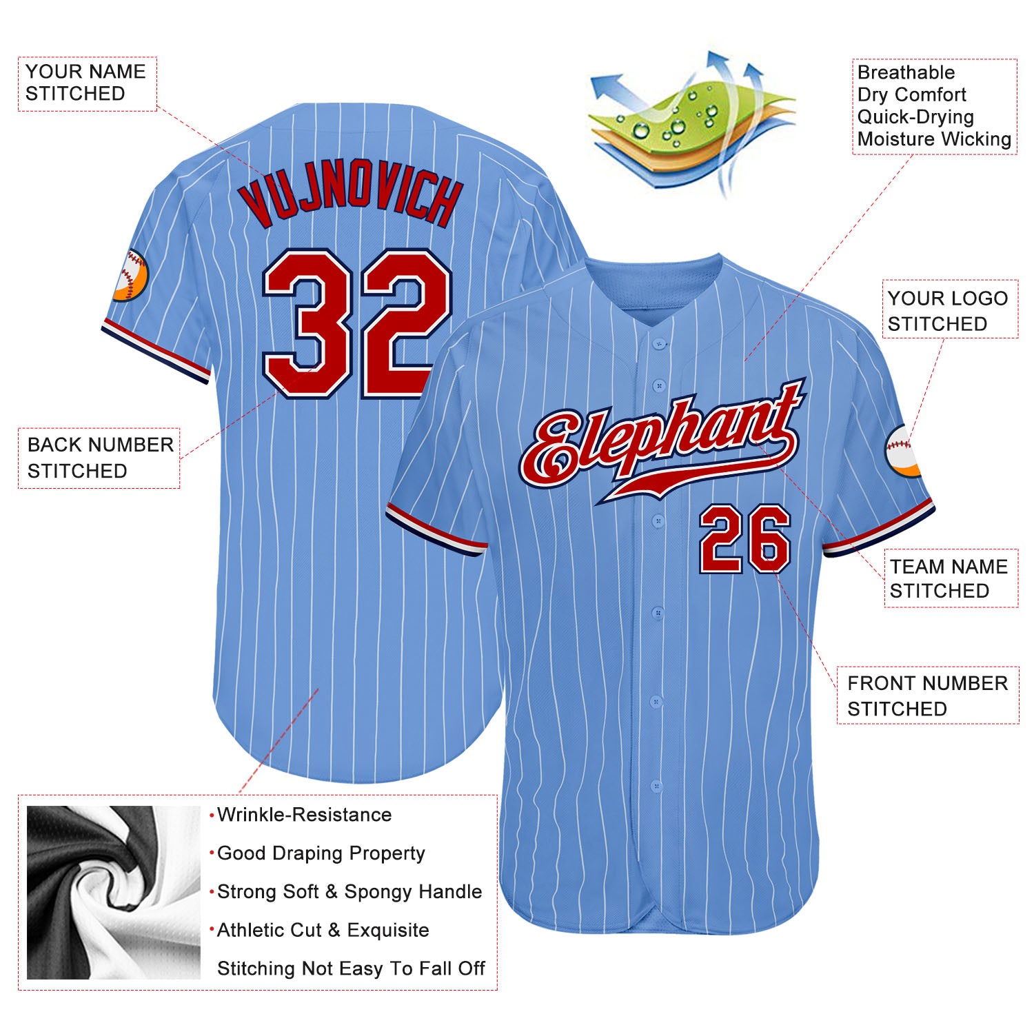 red white blue baseball jersey