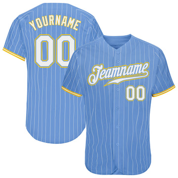 Custom Light Blue White Pinstripe White-Gold Authentic Baseball Jersey