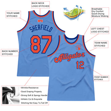 Custom Light Blue Orange-Royal Authentic Throwback Basketball Jersey