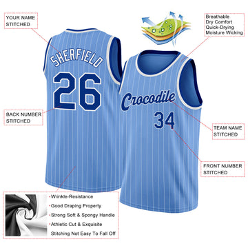 Custom Light Blue White Pinstripe Royal-White Authentic Throwback Basketball Jersey