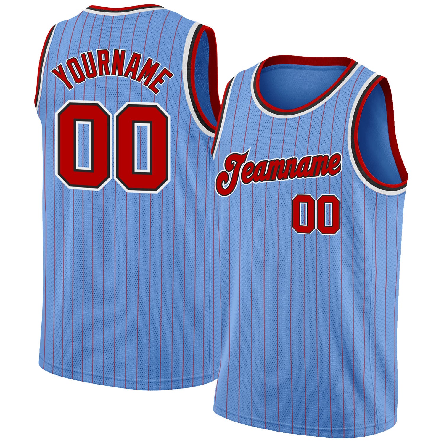 Custom Light Blue Red Pinstripe Red Black Authentic Basketball