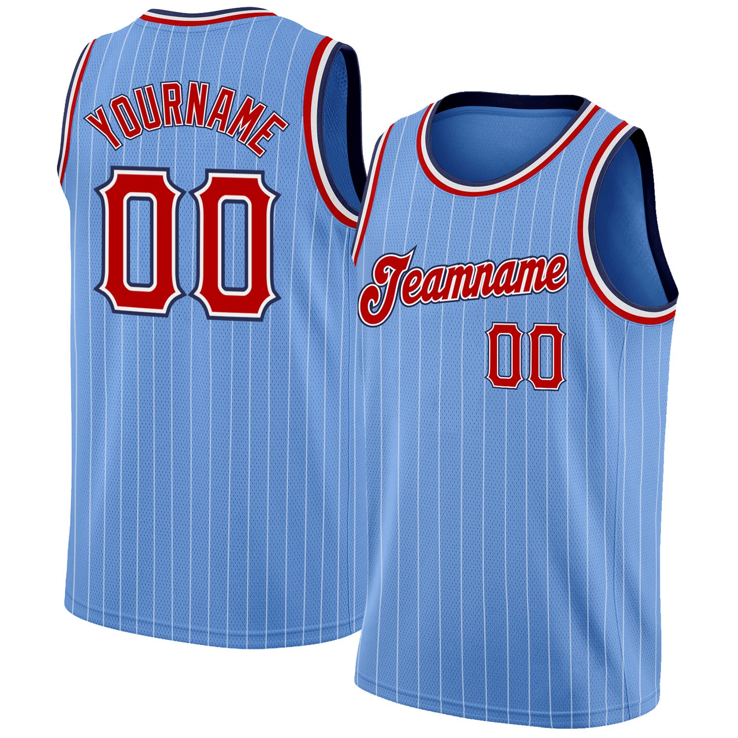 Custom Light Blue White Pinstripe Red-Navy Authentic Basketball Jersey  Discount