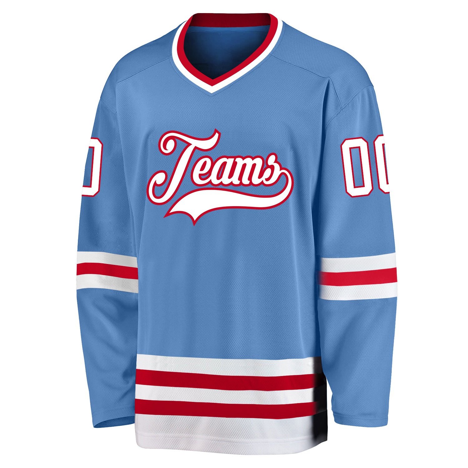 Custom Light Blue White-Red Hockey Jersey Discount