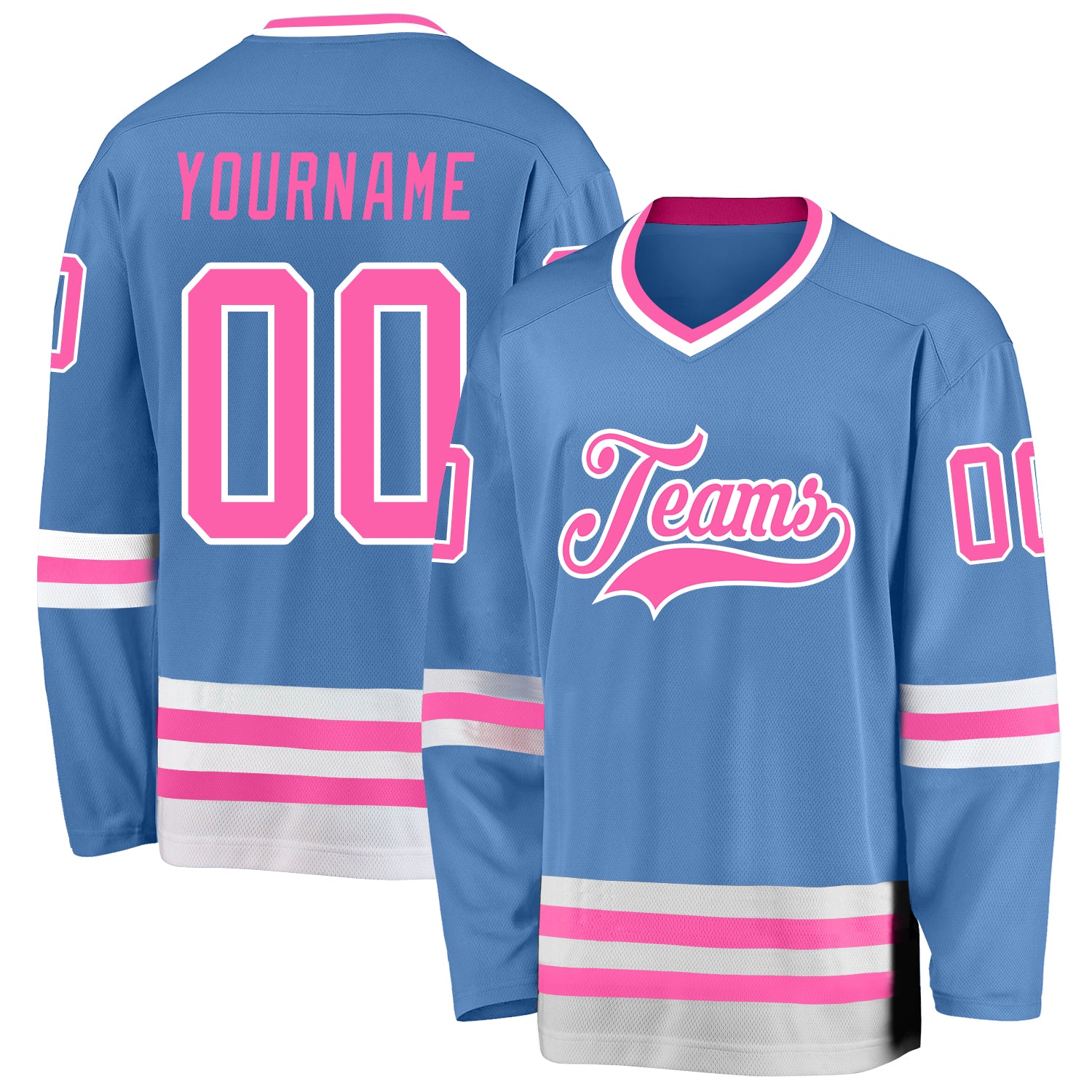 Custom Light Blue Pink-White Hockey Jersey Discount