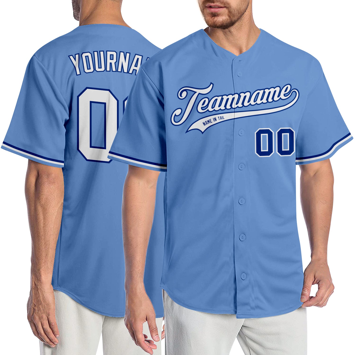 Custom Royal White-Light Blue Baseball Jersey