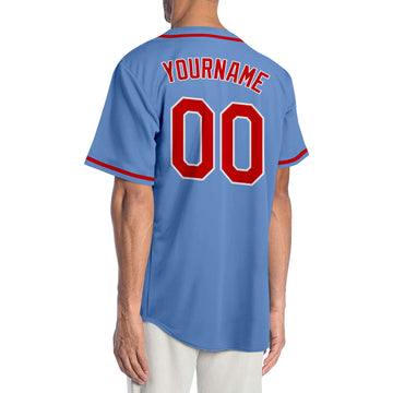 Custom Light Blue Red-White Authentic Baseball Jersey