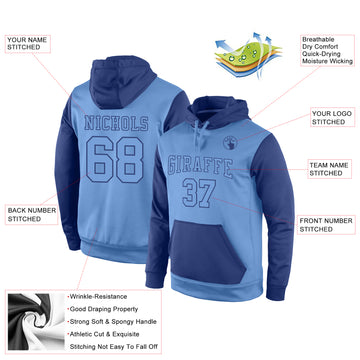 Custom Stitched Light Blue Light Blue-Royal Sports Pullover Sweatshirt Hoodie