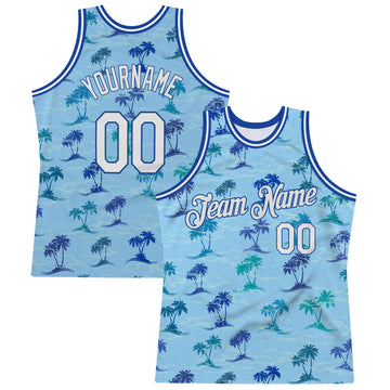 Custom Light Blue White-Royal 3D Pattern Design Palm Trees Authentic Basketball Jersey