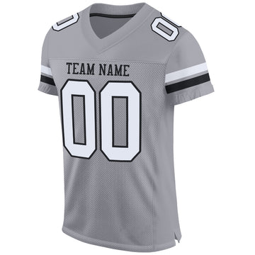 Custom Light Gray White-Black Mesh Authentic Football Jersey