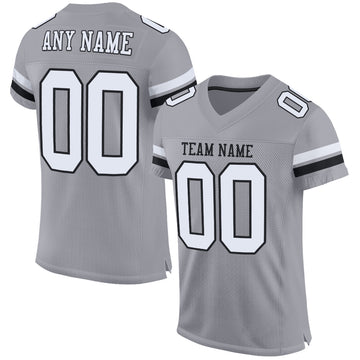 Custom Light Gray White-Black Mesh Authentic Football Jersey