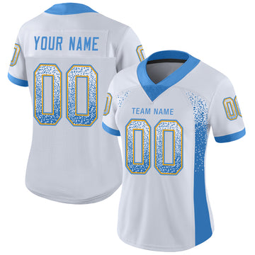 Custom White Powder Blue-Gold Mesh Drift Fashion Football Jersey - Jersey