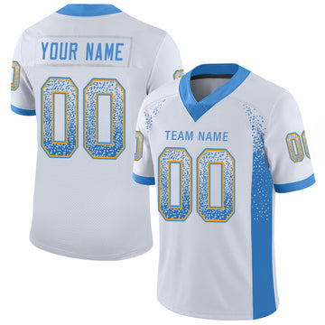 Custom White Powder Blue-Gold Mesh Drift Fashion Football Jersey - Jersey