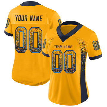 Custom Gold Navy-Powder Blue Mesh Drift Fashion Football Jersey - Jersey