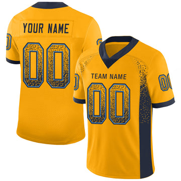 Custom Gold Navy-Powder Blue Mesh Drift Fashion Football Jersey - Jersey