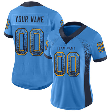 Custom Powder Blue Navy-Gold Mesh Drift Fashion Football Jersey - Jersey