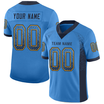 Custom Powder Blue Navy-Gold Mesh Drift Fashion Football Jersey - Jersey