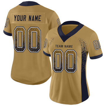 Custom Old Gold Navy-White Mesh Drift Fashion Football Jersey - Jersey