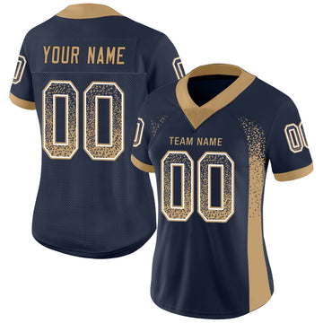 Custom Navy Old Gold-White Mesh Drift Fashion Football Jersey - Jersey