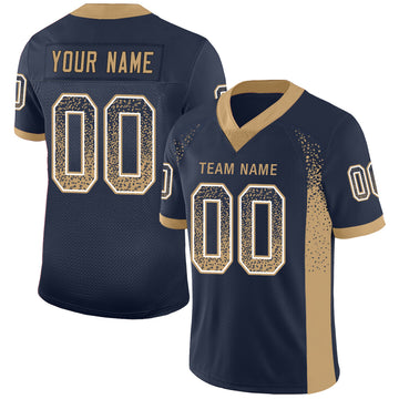 Custom Navy Old Gold-White Mesh Drift Fashion Football Jersey - Jersey