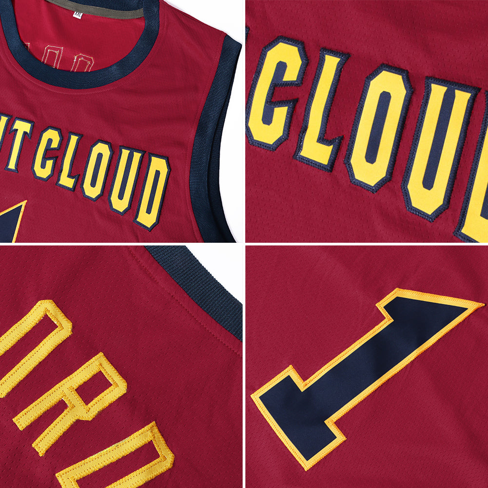 Custom Team Gold Basketball White Rib-Knit Jersey Maroon