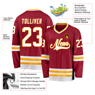 Custom Maroon White-Gold Hockey Jersey