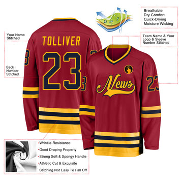 Custom Maroon Navy-Gold Hockey Jersey