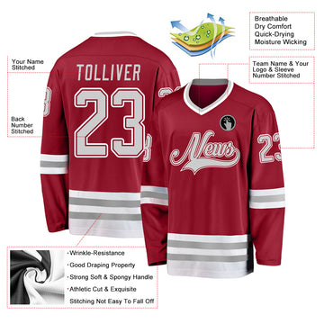 Custom Maroon Gray-White Hockey Jersey