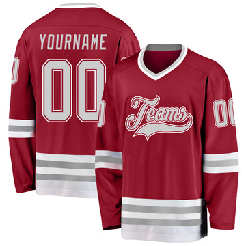 Custom Maroon Gray-White Hockey Jersey