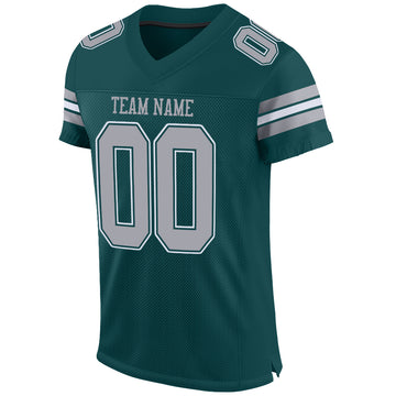 Custom Midnight Green Light Gray-White Mesh Authentic Football Jersey