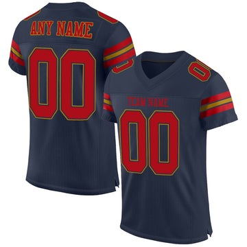 Custom Navy Red-Old Gold Mesh Authentic Football Jersey