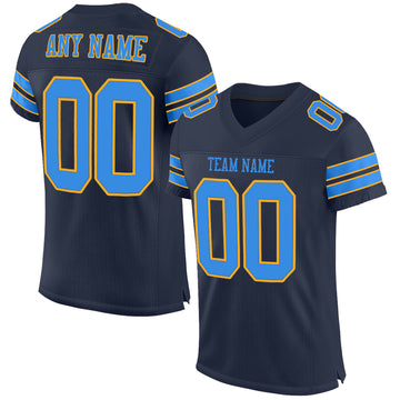 Custom Navy Powder Blue-Gold Mesh Authentic Football Jersey