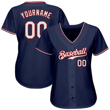 Custom Navy White-Red Authentic Baseball Jersey