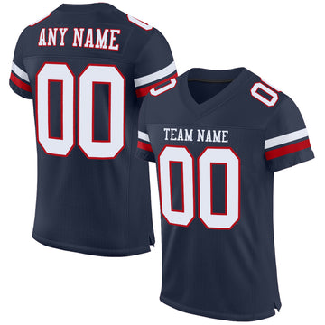 Custom Navy White-Red Mesh Authentic Football Jersey