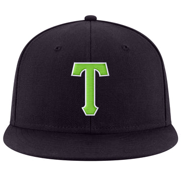 Custom Navy Neon Green-White Stitched Adjustable Snapback Hat