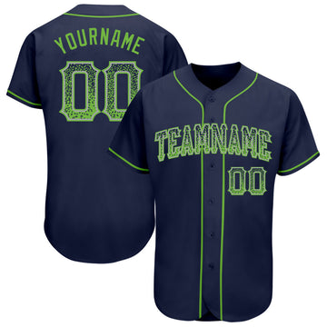 Custom Navy Neon Green-Gray Authentic Drift Fashion Baseball Jersey