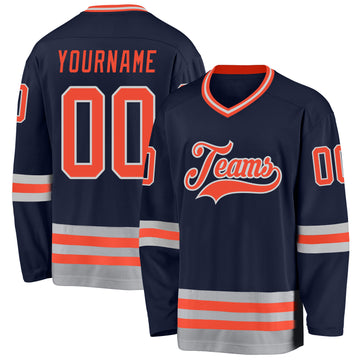 Custom Navy Orange-Gray Hockey Jersey