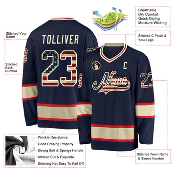 Custom Navy Vintage USA Flag-Cream Hockey Jersey