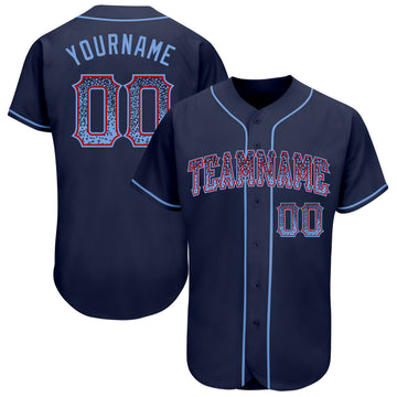 Custom Navy Light Blue-Red Authentic Drift Fashion Baseball Jersey