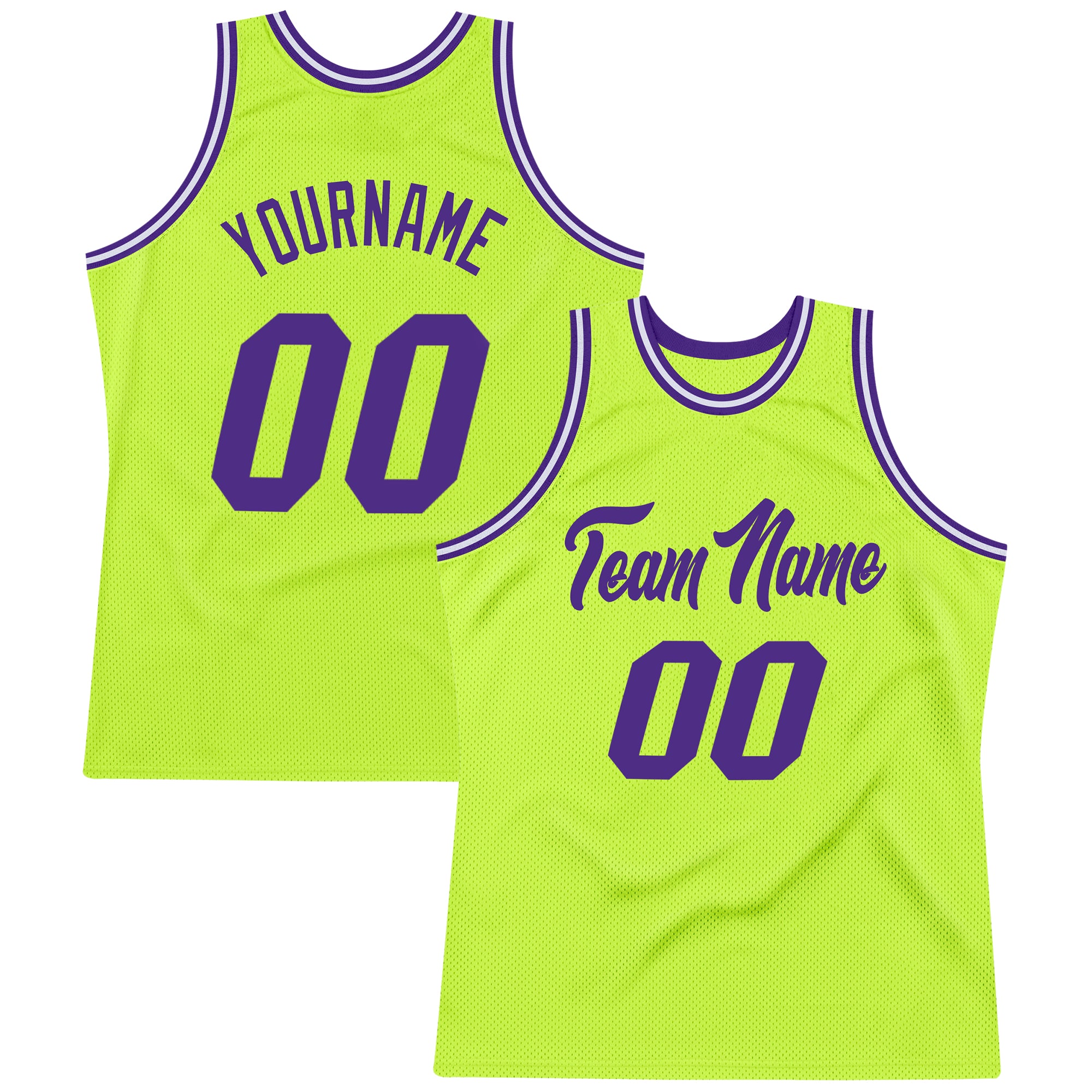 Custom Team White Basketball Authentic Neon Green Throwback Jersey Purple