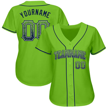 Custom Neon Green Navy-Gray Authentic Drift Fashion Baseball Jersey