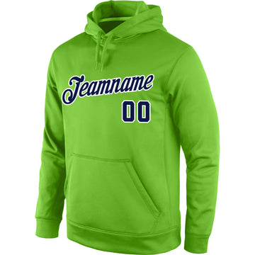 Custom Stitched Neon Green Navy-White Sports Pullover Sweatshirt Hoodie