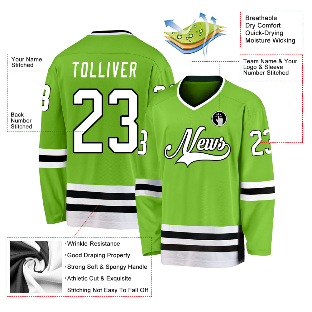 Custom Neon Green White-Black Hockey Jersey Discount